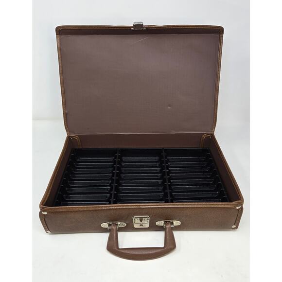 Cassette Tape Storage Carrying Case Brown Vinyl Holds 30 Handle 14.5" x 9" - Picture 1 of 15